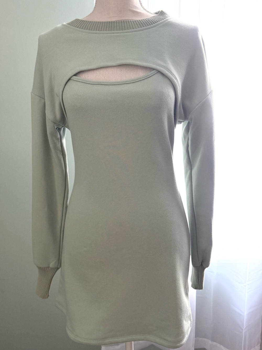 🆕 Le Lis 2 Piece Light Green Tank Dress with Long Sleeve Crop Top / Small / NWT!